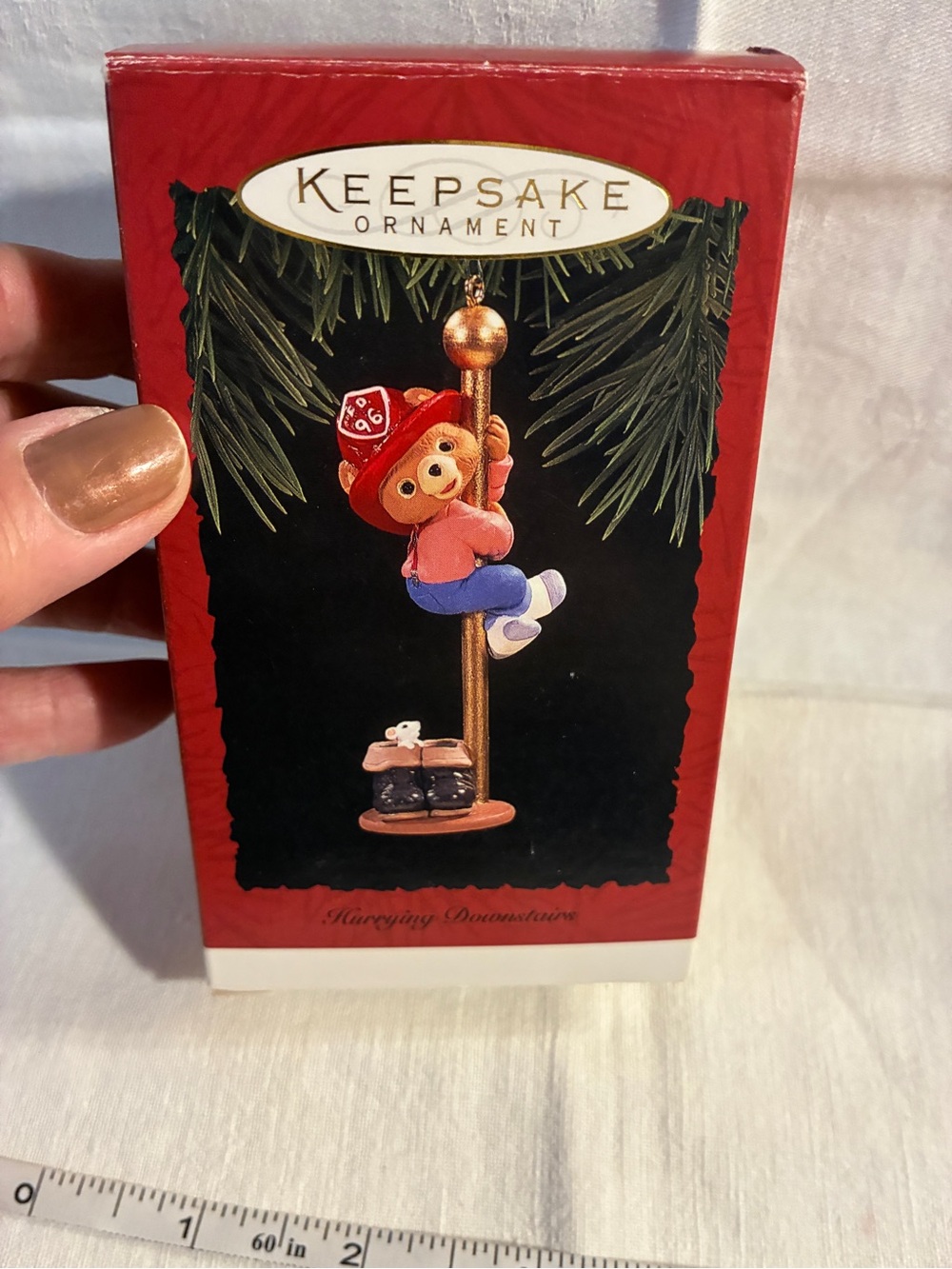 Hallmark Keepsake Ornament Hurrying Downstairs Red Firefighter Bear 1996 Vtg